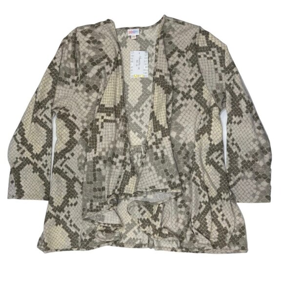 NANETTE‎ LuLaRoe Cardigan Cover Up 3XL NWT Neutral Grey White Snakeskin Stretchy - Picture 13 of 14